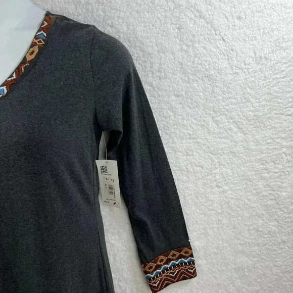 Scully NWT Women Dress S Gray Aztec Tribal Fringe Trim Sheath Long Sleeve Native - Picture 9 of 16
